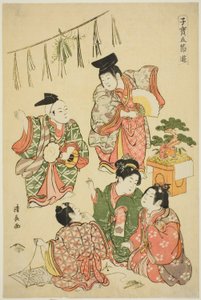 La festa di Capodanno, dalla serie "Giochi preziosi per bambini dei cinque festival (Kodakara gosetsu asobi)". da Torii Kiyonaga