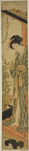 Donna che ammira le glorie del mattino mentre si lava i denti da Torii Kiyonaga