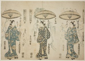 Gli attori Onoe Kikugoro I (destra), Sanogawa Ichimatsu I (centro) e Sanogowa Senzo (sinistra), dal trittico "Negura sanpukutsui" da Torii Kiyonobu II