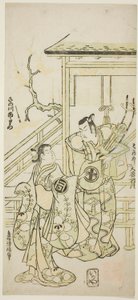 Gli attori Otani Oniji I come Soga no Goro e Sanogawa Ichimatsu I come la sorella di Yoshinaka nella commedia "Fuji no Yuki Mitsugi Soga," rappresentata al Teatro Nakamura nel primo mese, 1746 da Torii Kiyonobu II