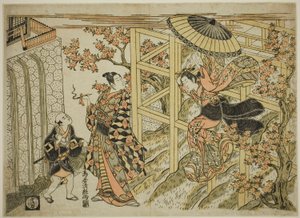 Ragazza che salta dal tempio di Kiyomizu da Torii Kiyotsune