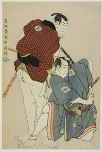 Gli attori Ichikawa Omezo I (R) come Tomita Hyotaro e Otani Oniji III (L) come Kawashima Jibugoro