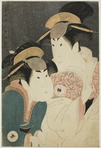 Gli attori Segawa Tomisaburo II (D) come Yadorigi, moglie di Ogishi Kurando, e Nakamura Manyo (S) come il servitore Wakakusa da Toshusai Sharaku