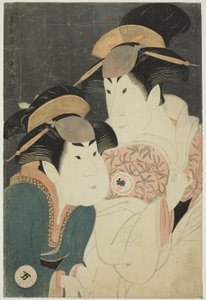 Gli attori Segawa Tomisaburo II (R) come Yadorigi, moglie di Ogishi Kurando, e Nakamura Manyo (L) come il servo Wakakusa da Toshusai Sharaku