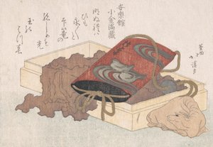 Inro laccato con uccelli acquatici e netsuke a forma di bue in una scatola dalla Pioggia di Primavera da Totoya Hokkei