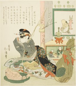 Signora seduta presso un alcova Tokonoma da Totoya Hokkei