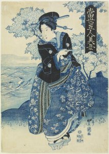 Bellezza che tiene una pipa da Toyokuni II