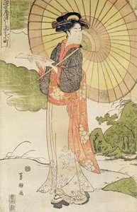 Donna in piedi con un parasole da Toyokuni II