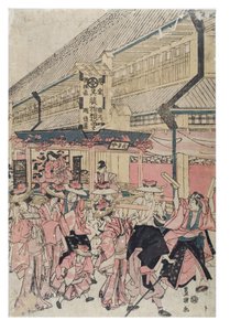 Processione di un festival autunnale in una strada da Toyokuni Utagawa