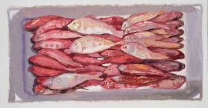 Cassa di pesce 4 (Billingsgate, Londra), 2016 (olio su tavola) da Trevor Burgess