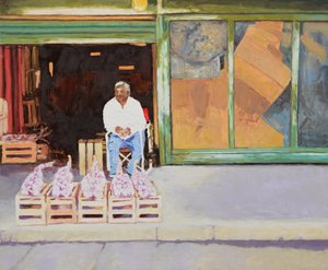 Vendere aglio (San Juan, Argentina), 2016 (olio su tavola) da Trevor Burgess