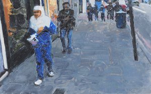 Scena di strada (Deptford, Londra), 2018 (olio su tavola) da Trevor Burgess