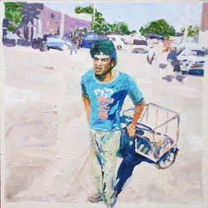 Uomo del carrello (San Juan, Argentina), 2014 (olio su tavola) da Trevor Burgess