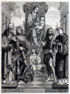 Madonna seduta su un trono circondata da santi, c1494-1517 1870 da Trichon