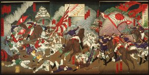 Cronaca della sottomissione di Kagoshima: battaglia attorno al Castello di Kumamoto da Tsukioka Yoshitoshi