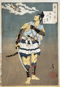 Primo piano di un samurai con una spada da Tsukioka Yoshitoshi