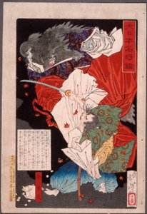 Taira no Koremori schlägt auf einen Dämon ein da Tsukioka Yoshitoshi