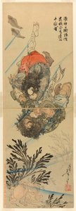 Zhang Shun, lo Splash Bianco nelle Onde, e Li Kui, il Vortice Nero, in una lotta subacquea da Tsukioka Yoshitoshi