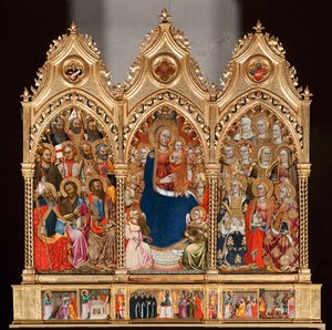 Predella con la vita di San Bartolomeo, dalla Vergine e bambino circondati da angeli e santi