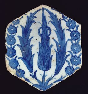 Piastrella esagonale di Isnik con cipressi e un pruno, 1560-70 da Turkish School