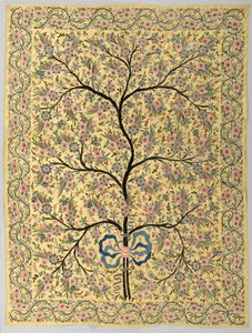 Tessuto di seta con albero della vita ricamato, 1800s