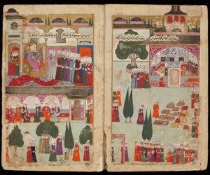 Incoronazione di Mehmed III nel Palazzo Topkapi nel 1595 dal manoscritto Campagna di Mehmed III in Ungheria da Turkish master