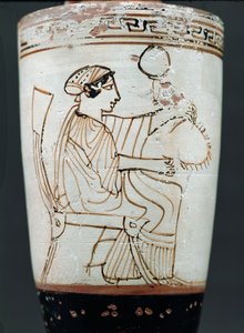 Lekythos attico a fondo bianco raffigurante una donna che intreccia una corona, c.475-420 a.C. da Tymbos Painter