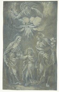 La Sacra Famiglia che cammina sotto Dio Padre e lo Spirito Santo