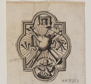 Emblema con un cuore trafitto e gli strumenti della passione da Ubekendt