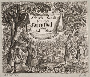 Frontespizio per Adam Olearius, “Persianischer Rosenthal von einem Sinnreichen Poeten Schich Saadi [...]”, Schleswig 1660 da Ubekendt