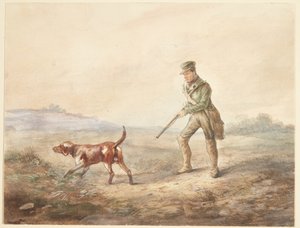 Paesaggio con un cacciatore e il suo cane