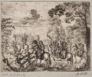 Scena di bosco con cavalieri da Ubekendt