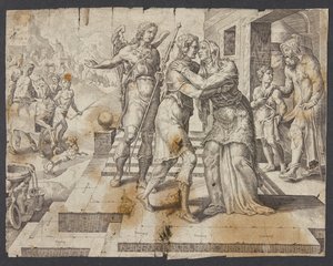 Il ritorno a casa di Tobia da Ubekendt efter Maarten van Heemskerck