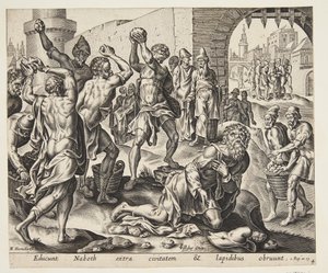 La lapidazione di Naboth da Ubekendt hollandsk første halvdel af 1600 tallet