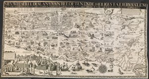 Nuova Carta delle Terre Promesse e della Santa Città di Gerusalemme da Ubekendt nederlandsk aktiv midten af 1600 tallet