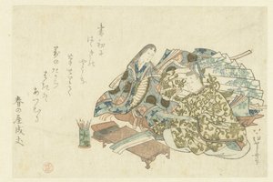 Un cortigiano che si prepara a scrivere una poesia da Uematsu Toshu