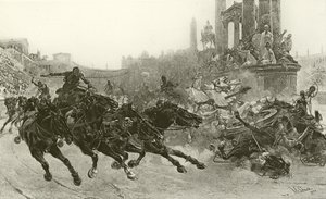 Roma sotto Traiano - Una corsa di carri (incisione)