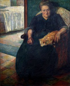 Madame Virginie (La signora Virginia). Ritratto di una donna corpulenta, seduta, con il suo gatto sulle ginocchia