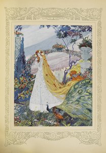 Copreva sempre i suoi capelli ricci con una corona di fiori, illustrazione da 