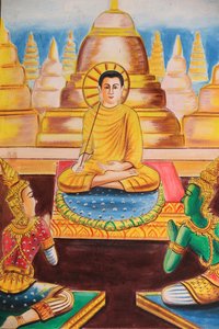 20151102, Vang Vieng, Laos: Dipinto raffigurante la storia della vita di Shakyamuni Buddha. Il Buddha si dedicò all