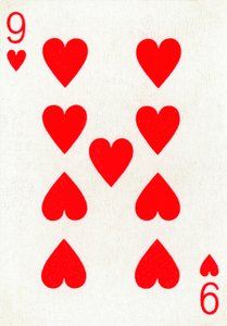 9 di cuori da un mazzo di carte da gioco Goodall & Son Ltd., c1940