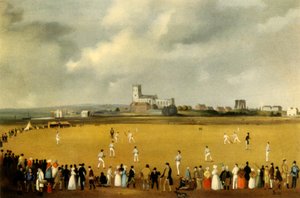Una partita di cricket al Christchurch Priory, Hampshire, 1850 da Unbekannt