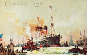 Un transatlantico Cunard entra nel North River, New York City, USA, c1900