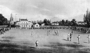 Una partita di cricket in corso al Kennington Oval, Londra, 1848 da Unbekannt