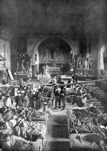 Una stazione di campo al fronte, nella navata di una chiesa rurale, Prima Guerra Mondiale, 1915