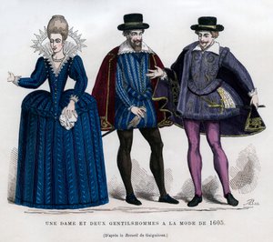 Una signora e due gentiluomini in abito francese del 1605, 1882-1884 da Unbekannt