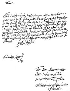 Una lettera scritta da John Dryden 1631-1700, poeta inglese, 1699 1840 da Unbekannt