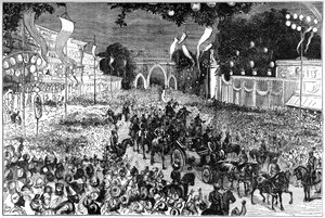 Una processione per celebrare il compleanno del principe di Galles, Bombay, India, XIX secolo da Unbekannt