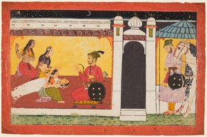 Una donna sviene davanti a un principe, scena notturna da una serie Madhavanala Kamakandala da Unbekannt