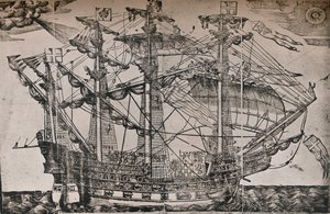 Una xilografia di una nave che si crede sia l